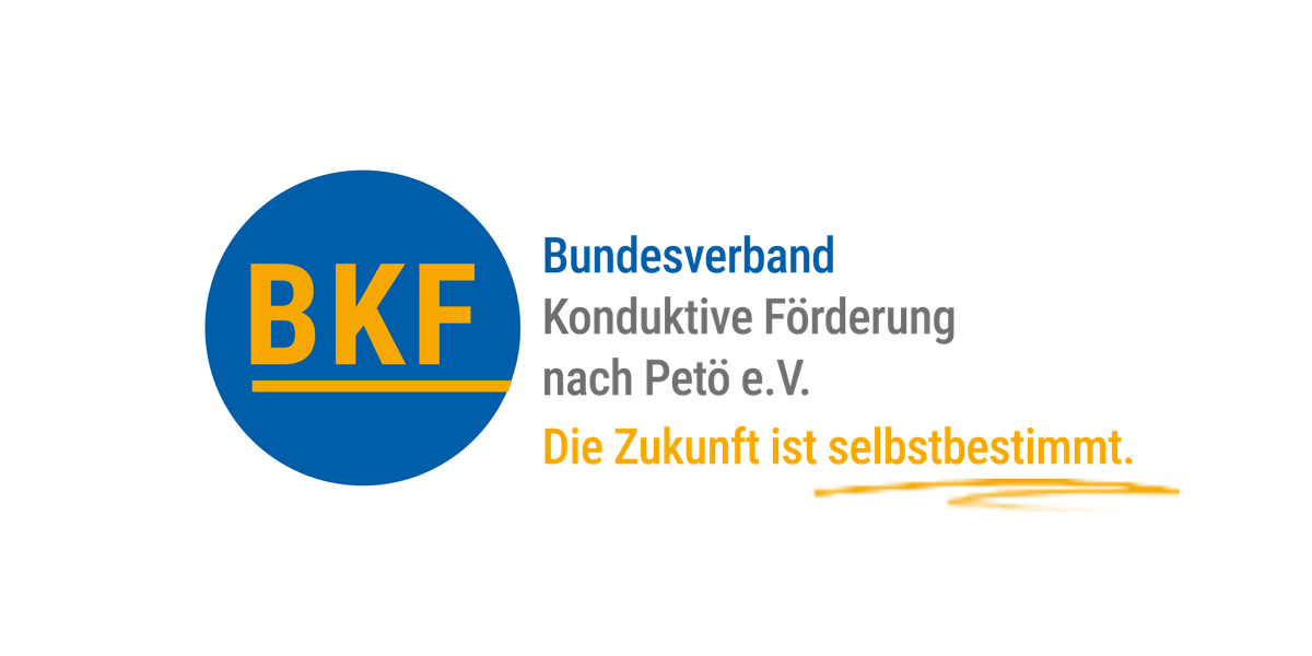 Logo des Bundesverbands Konduktive Förderung nach Petö e.V. (BKF) mit dem Leitsatz „Die Zukunft ist selbstbestimmt.“